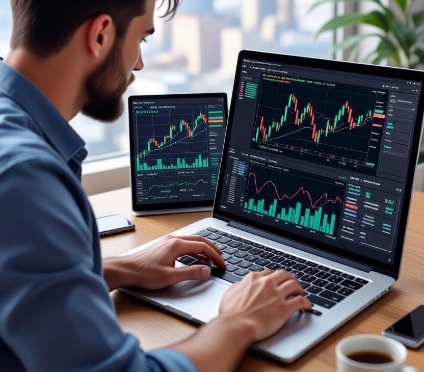 trader on multiple crypto exchange charts